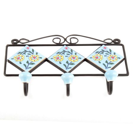 Turquoise Yellow Flower Tiles Hooks 